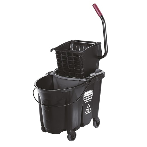 Rubbermaid WaveBrake 35 Quart Side Press Mop Bucket and Wringer with Dirty Water Bucket, Black